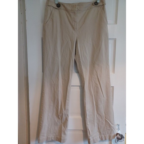 Talbots vintage wide leg khaki pants 10 cotton stretch pockets button accents - Picture 1 of 10